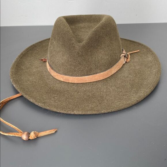 Bailey Hats Light Felt Wool Olive Green Felt Hat Sz L Leather belt Boho Western main image 7
